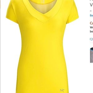 NWT Arcteryx yellow v neck cap sleeve tee